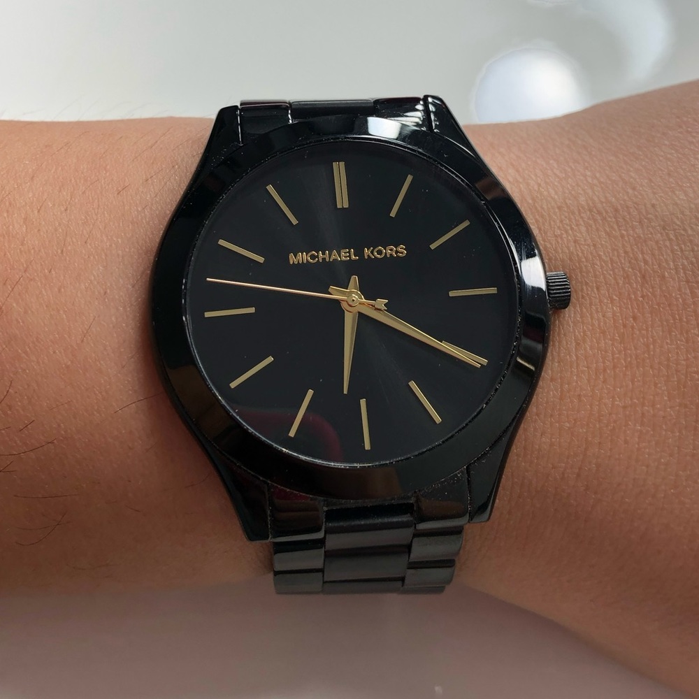 Micheal Kors Black Slim Runway Watch
